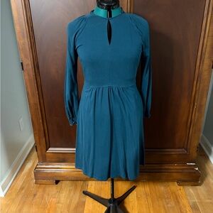 eShakti Teal Long Sleeve Fit & Flare Dress w Pockets Size 8